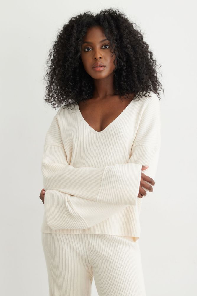 Ribbed V-Neck Sweater