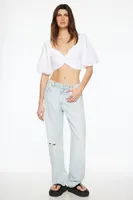 Indie Puff Sleeve Twist Front Crop Top