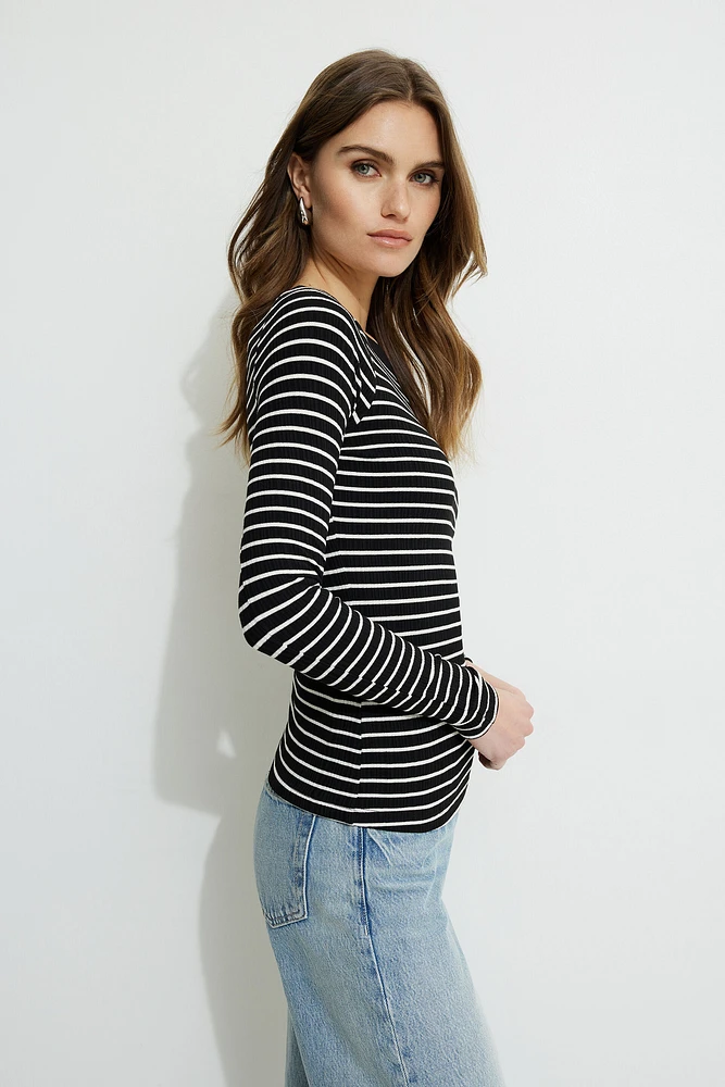 Ribbed Long Sleeve T Shirt