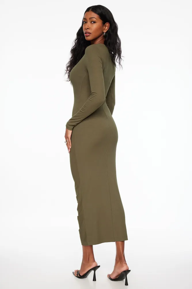 Ruched Ribbed Maxi Dress