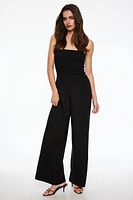 Smocked Linen Tube Jumpsuit