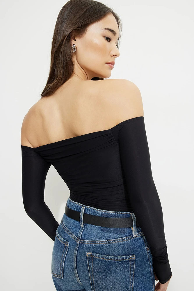 Ruched Off Shoulder Jersey Bodysuit