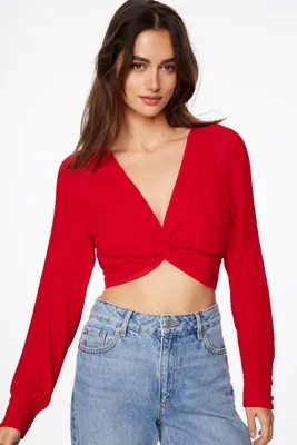 Pleated Twisted Crop Blouse