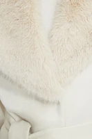 Belted Faux Fur Collar Coat