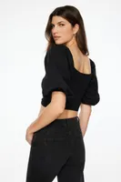 Indie Puff Sleeve Twist Front Crop Top