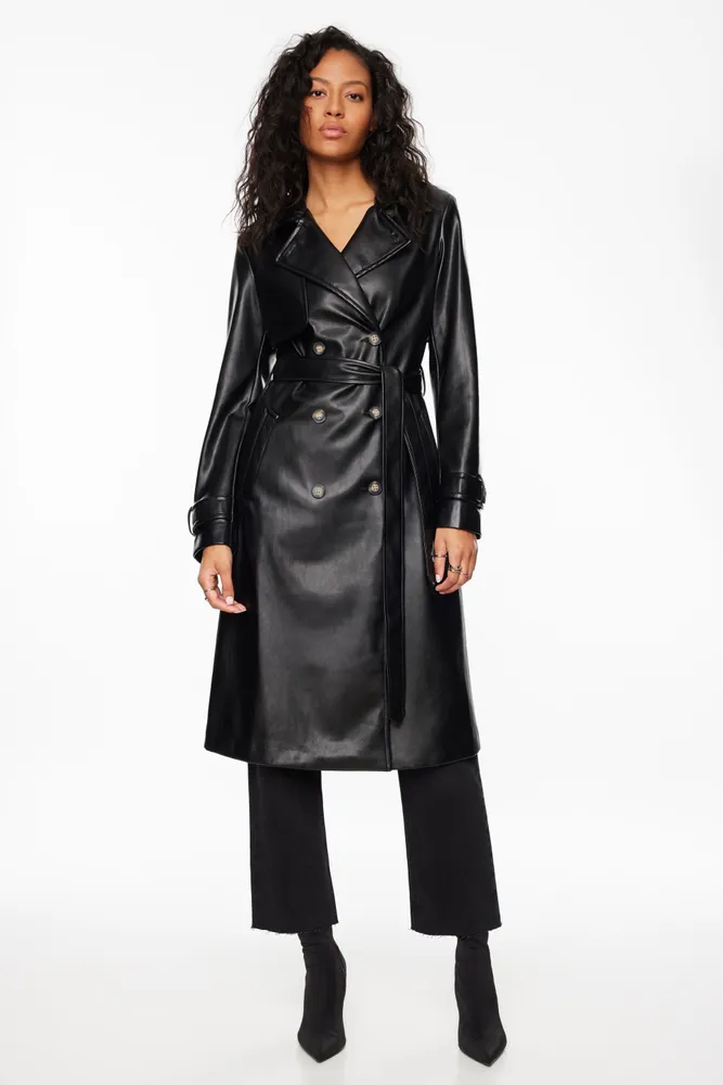 Maxi Faux Leather Trench Coat