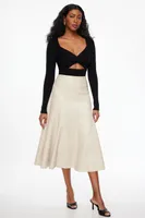 A-Line Faux Leather Midi Skirt