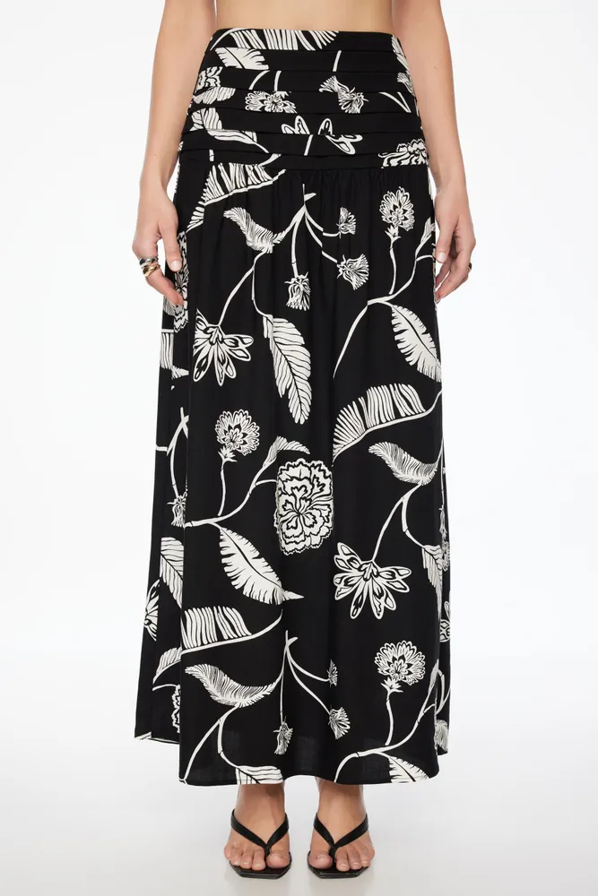 Drop Waist Linen Ankle Maxi Skirt