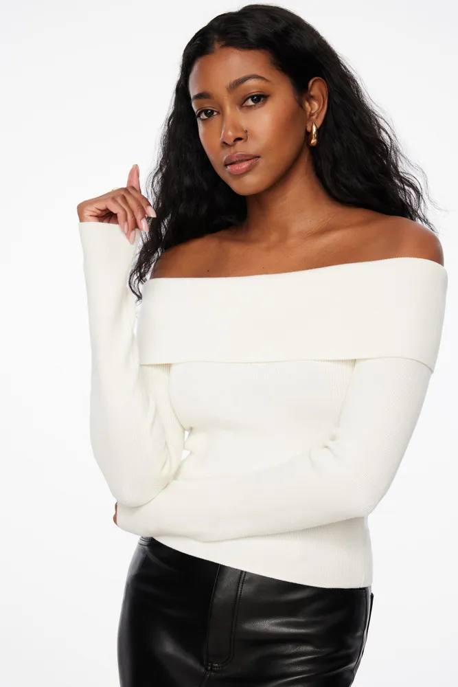 Fold Over Off Shoulder Sweater