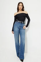 Ruched Off Shoulder Jersey Bodysuit