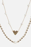 Heart Pearl Necklace Set