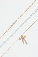 3-Pack Pearl & Bow Necklaces