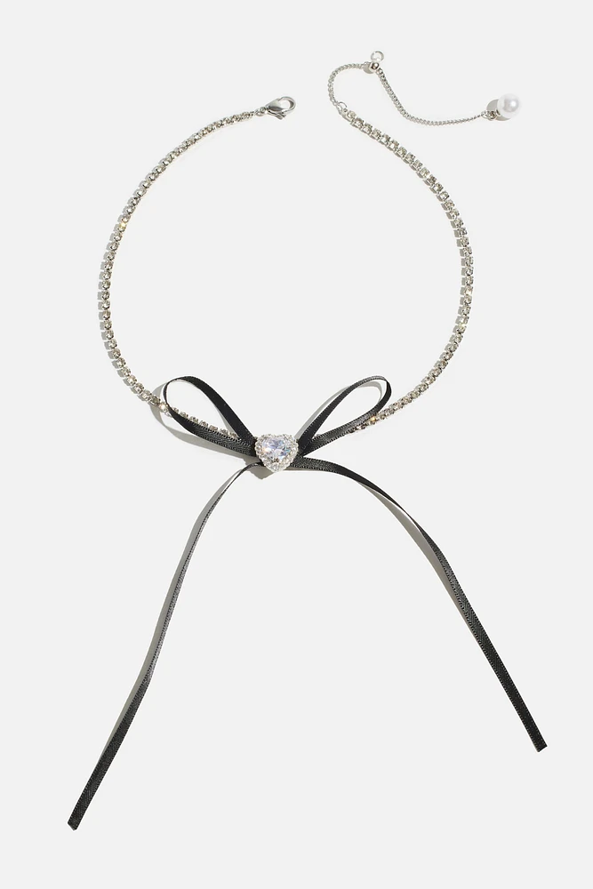 Heart & Ribbon Bow Choker Necklace