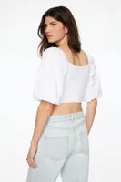 Indie Puff Sleeve Twist Front Crop Top