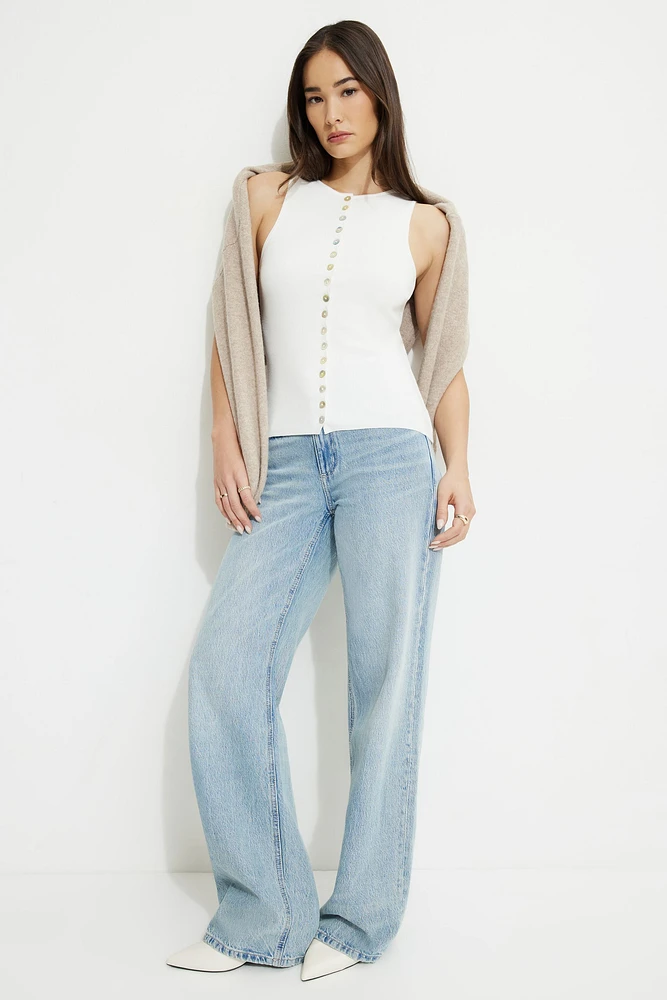 Ribbed Pearl Button Vest