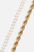 2-Pack Twist Rope & Pearl Necklaces