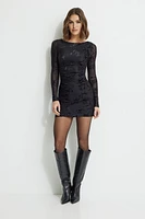 Shirred Long Sleeve Mini Dress