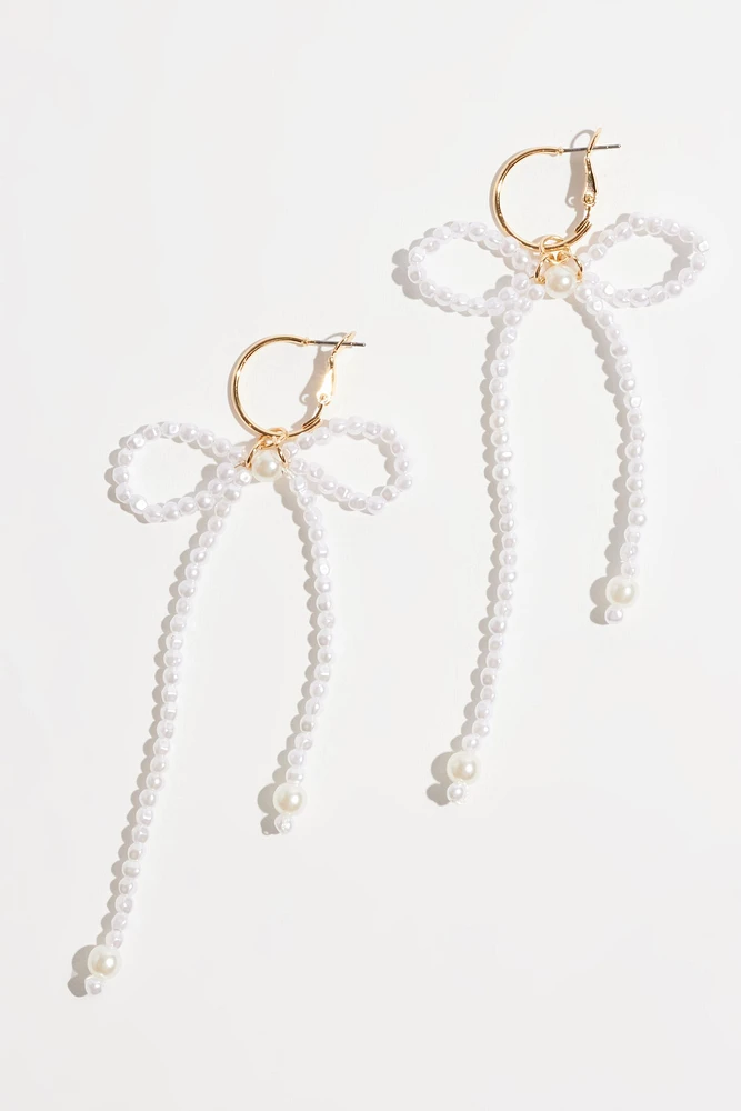Beaded Pearl Bow Earrings