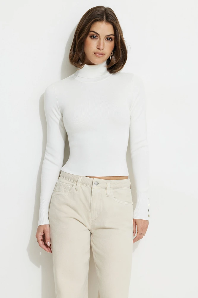 Button Cuff Turtleneck Sweater