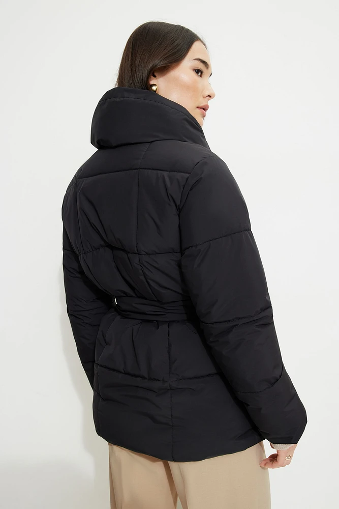 Manteau longueur midi matelassé à ceinture