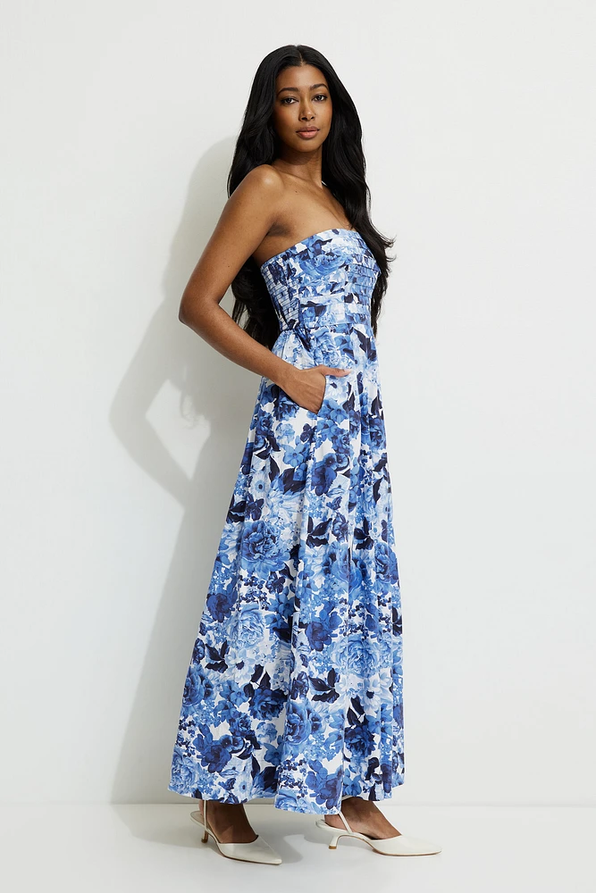 Robe tube maxi surpiquée en popeline