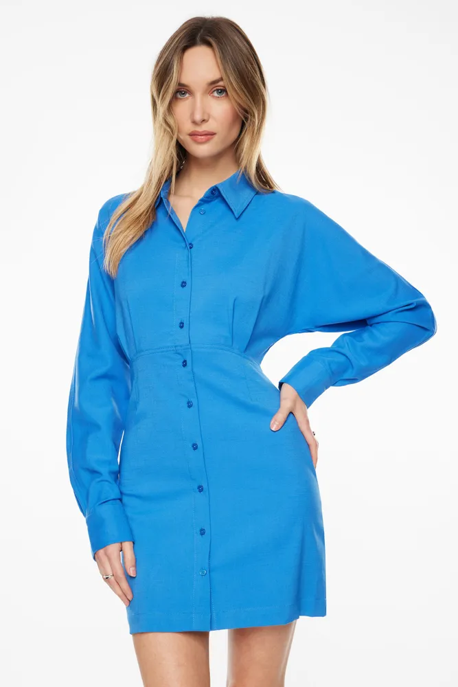 Long Sleeve Cinched Shirt Dress