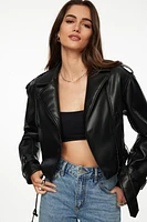 Belted Faux Leather Biker Jacket