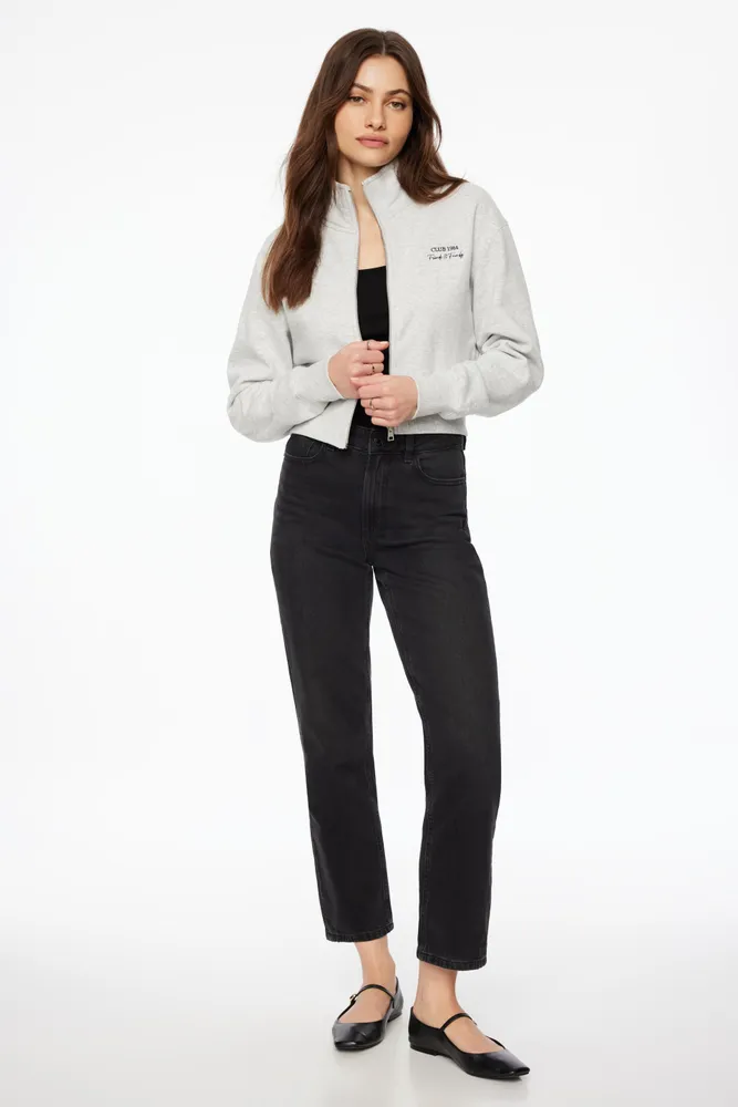 Mock Neck Zip Embroidered Sweatshirt