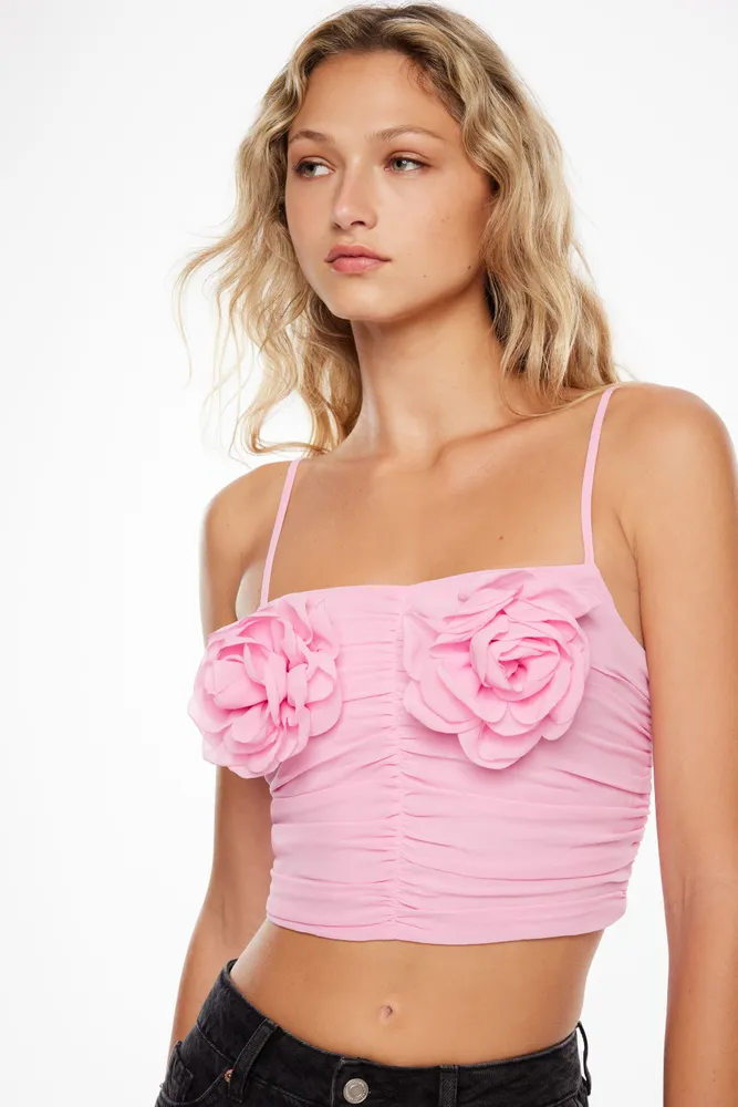 Ruched Crop Top With Rosette