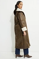 Sherpa Faux Leather Wrap Coat