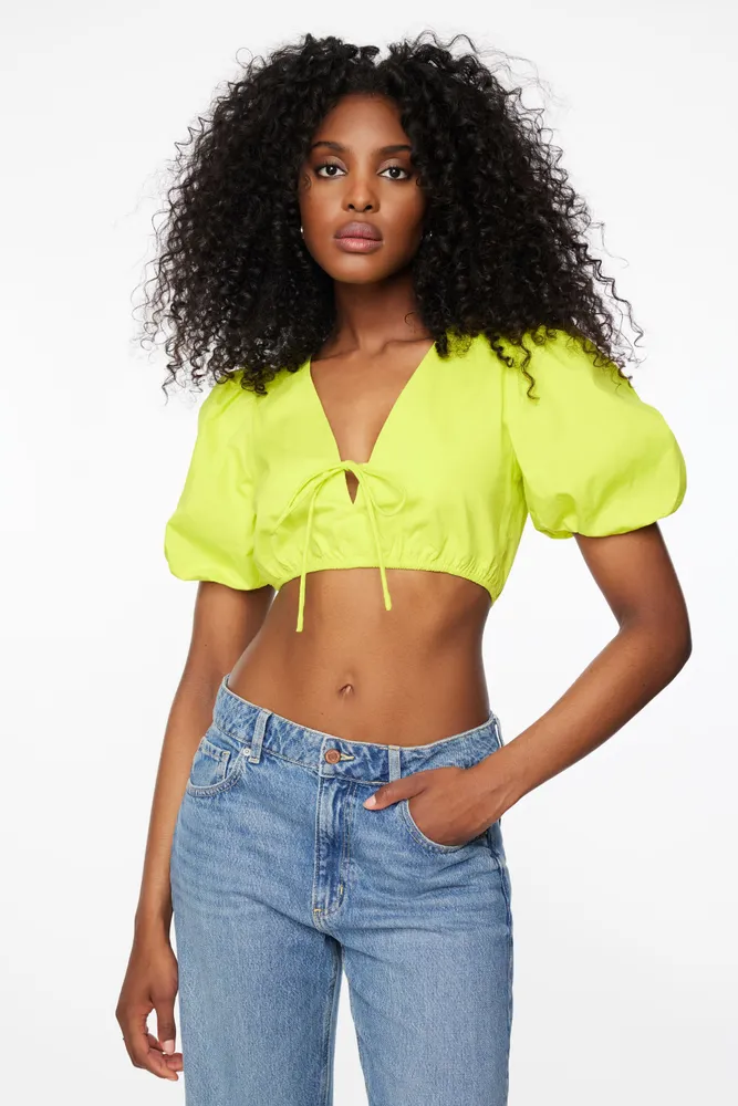 Tie Front Puff Sleeve Top