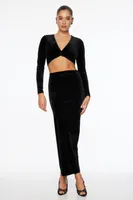 Velvet Deep V-Neck Crop Top