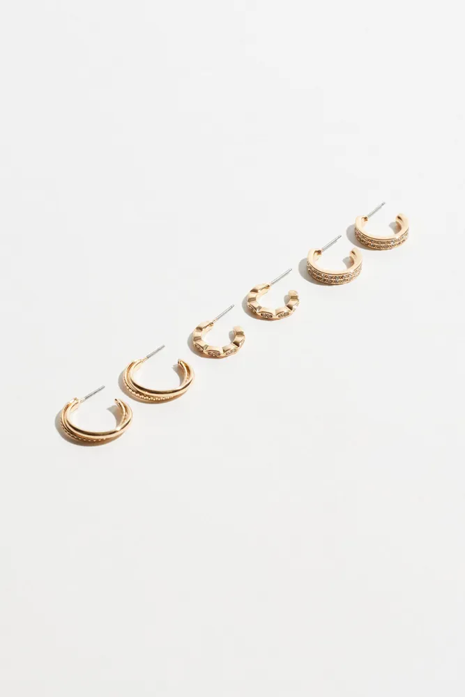 3-Pack Gemmed Midi Hoop Earrings