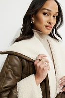 Sherpa Faux Leather Wrap Coat