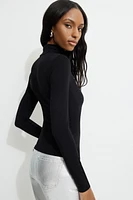 Shoulder Pad Mock Neck T-Shirt