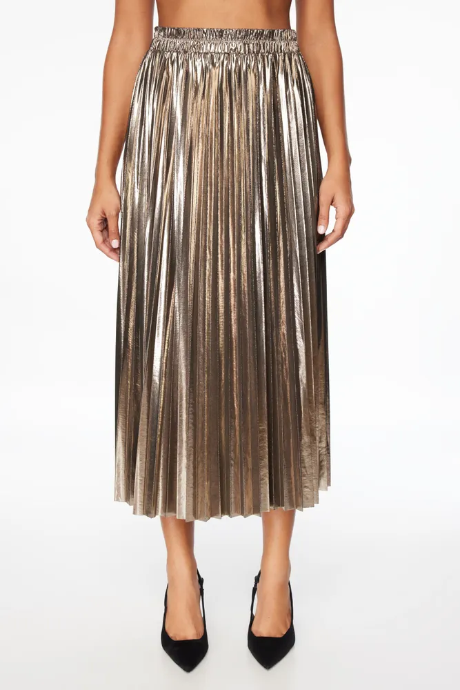 Laure Metallic Pleated Midi Skirt