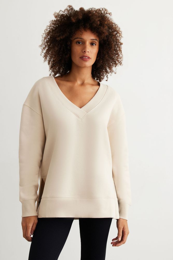 v neck fleece jumper women's