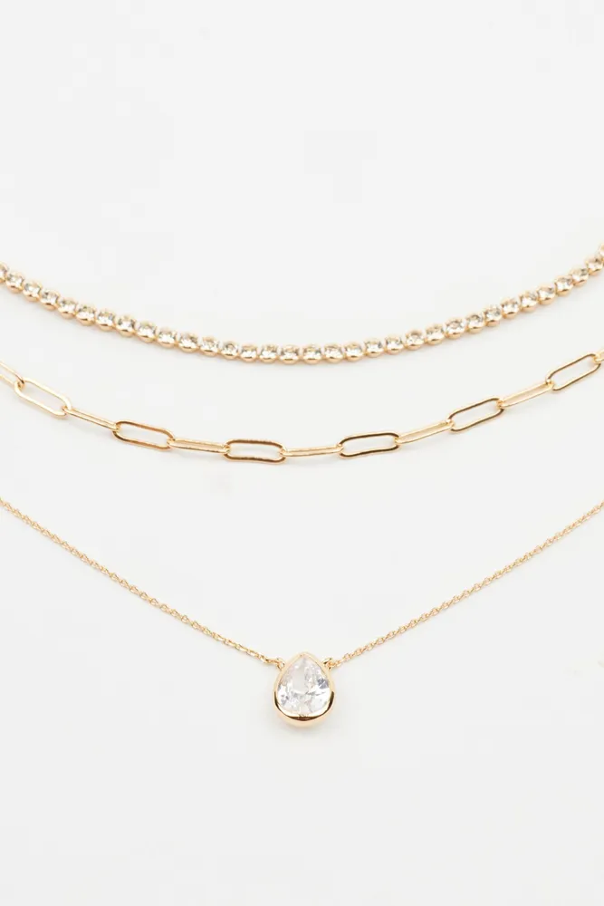 Layered Baguette & Pear Drop Necklace