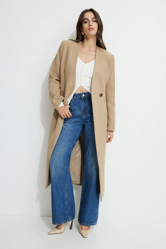 Collarless Single Button Coat