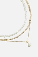 Layered Pearl and Chain Necklace