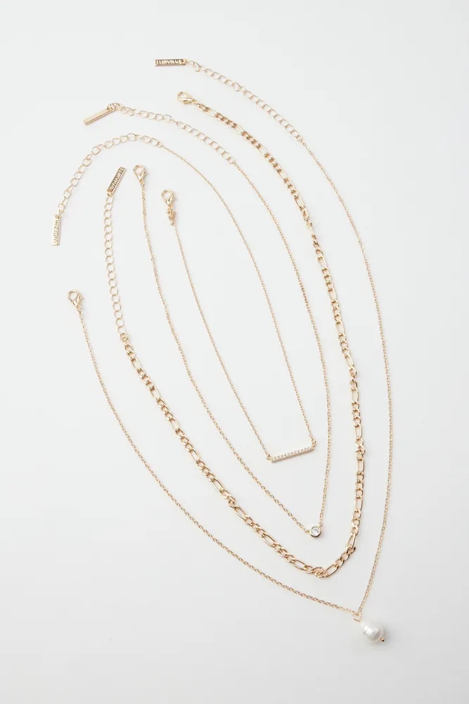 Layered Gem & Pearl Chain Necklace