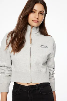 Mock Neck Zip Embroidered Sweatshirt