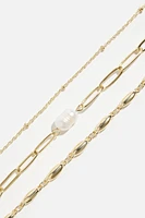 3-Pack Mixed Chain & Pearl Bracelets