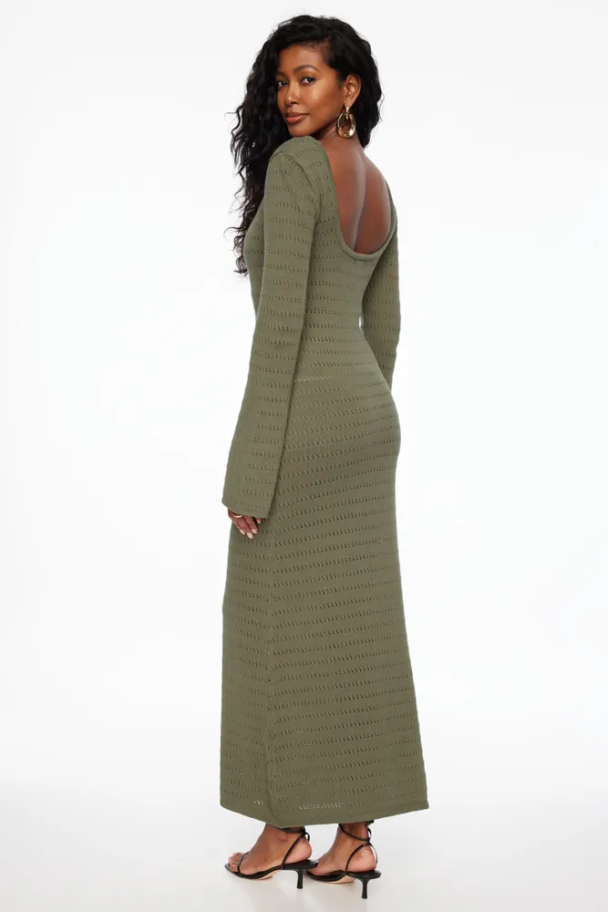 Pointelle Long Sleeve Maxi Dress