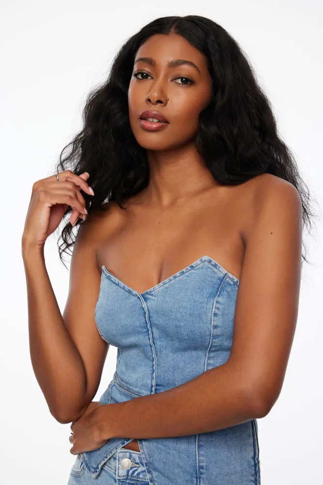 Stretch Denim Bustier Top