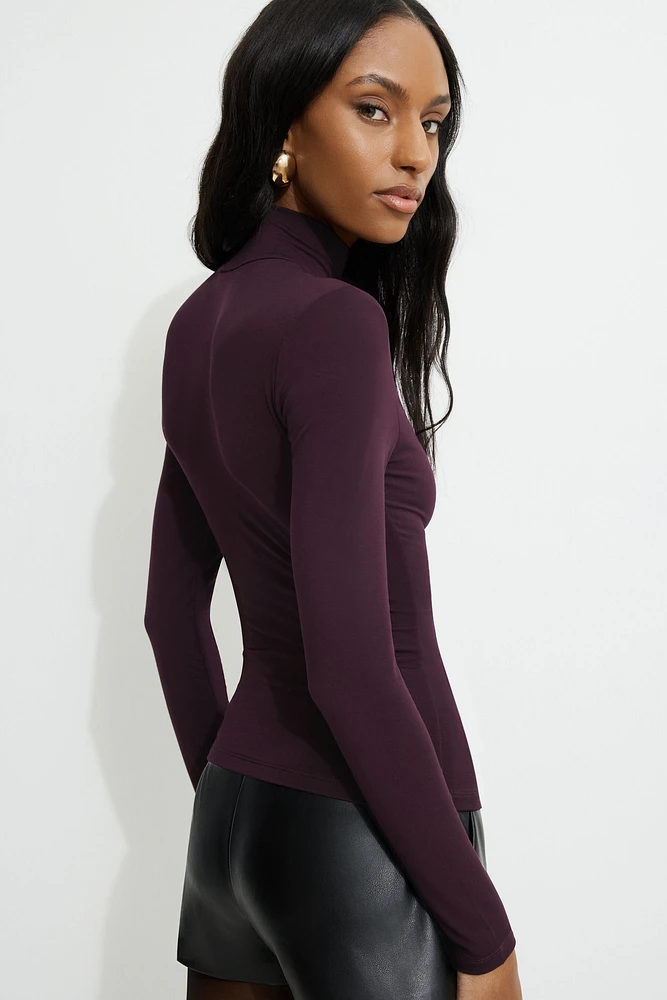 Shoulder Pad Mock Neck T-Shirt