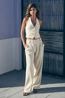 Pleated Straight Linen Pants