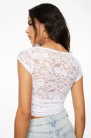 Short Sleeve Ruched Lace Top