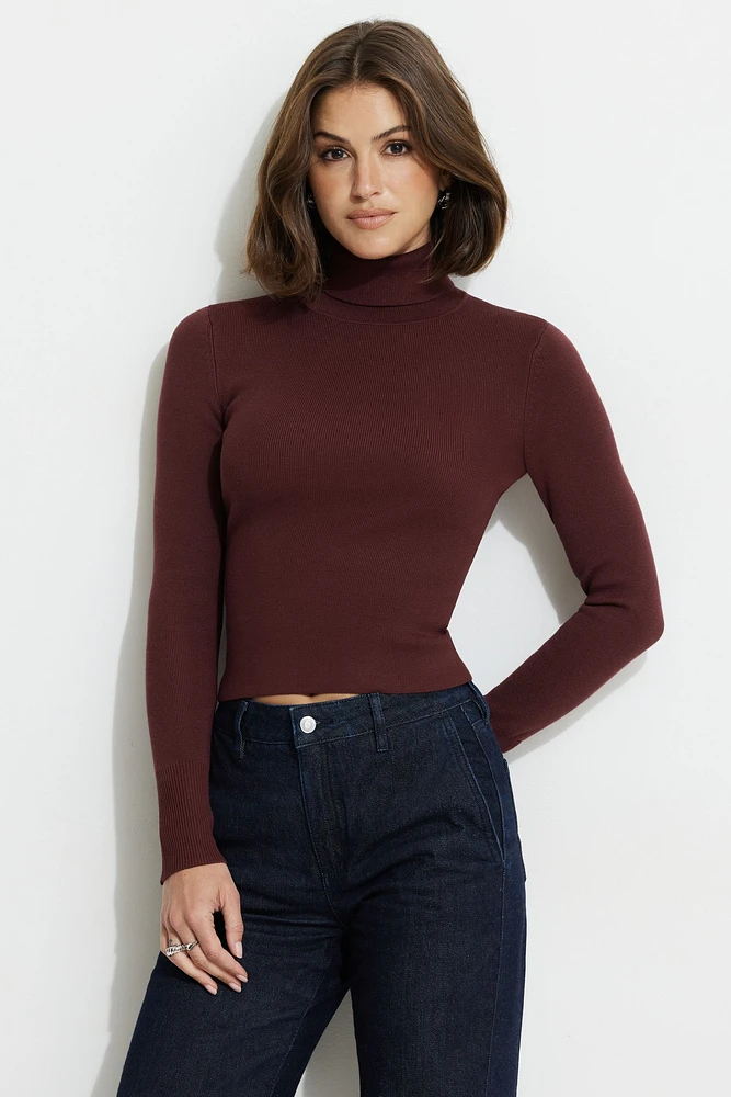 Button Cuff Turtleneck Sweater