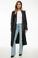 Military Faux Leather Trench Coat